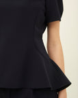 TRIACETATE-(S) PEPLUM PUFF SLEEVES BLOUSE