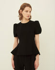 TRIACETATE-(S) PEPLUM PUFF SLEEVES BLOUSE