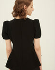 TRIACETATE-(S) PEPLUM PUFF SLEEVES BLOUSE