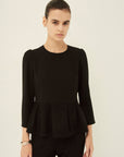 TRIACETATE-(H) VIRGIN WOOL PEPLUM BLOUSE