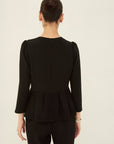TRIACETATE-(H) VIRGIN WOOL PEPLUM BLOUSE