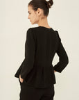 TRIACETATE-(H) VIRGIN WOOL PEPLUM BLOUSE