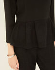 TRIACETATE-(H) VIRGIN WOOL PEPLUM BLOUSE