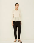 TRIACETATE-(H) VIRGIN WOOL PEPLUM BLOUSE