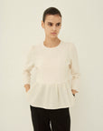 TRIACETATE-(H) VIRGIN WOOL PEPLUM BLOUSE