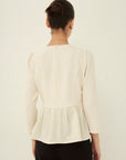 TRIACETATE-(H) VIRGIN WOOL PEPLUM BLOUSE