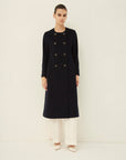 SOFT BEAVER TWO-PLY FINE WOOL NO-COLLAR DOUBLE BUTTON COAT