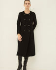 SOFT BEAVER TWO-PLY FINE WOOL NO-COLLAR DOUBLE BUTTON COAT