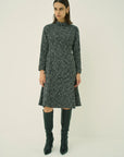 MONOTONE CHECK TWEED STAND COLLAR FLARED DRESS
