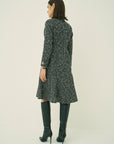 MONOTONE CHECK TWEED STAND COLLAR FLARED DRESS