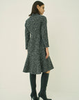 MONOTONE CHECK TWEED STAND COLLAR FLARED DRESS
