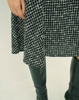 MONOTONE CHECK TWEED STAND COLLAR FLARED DRESS