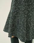 MONOTONE CHECK TWEED STAND COLLAR FLARED DRESS