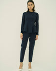TRIACETATE-(H) STAND COLLAR FLARED BLOUSE