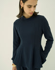 TRIACETATE-(H) STAND COLLAR FLARED BLOUSE