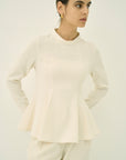 TRIACETATE-(H) STAND COLLAR FLARED BLOUSE