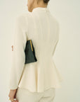TRIACETATE-(H) STAND COLLAR FLARED BLOUSE