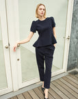 TRIACETATE-(S) PEPLUM PUFF SLEEVES BLOUSE
