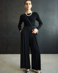 BACK SATIN W-TUCK PANTS