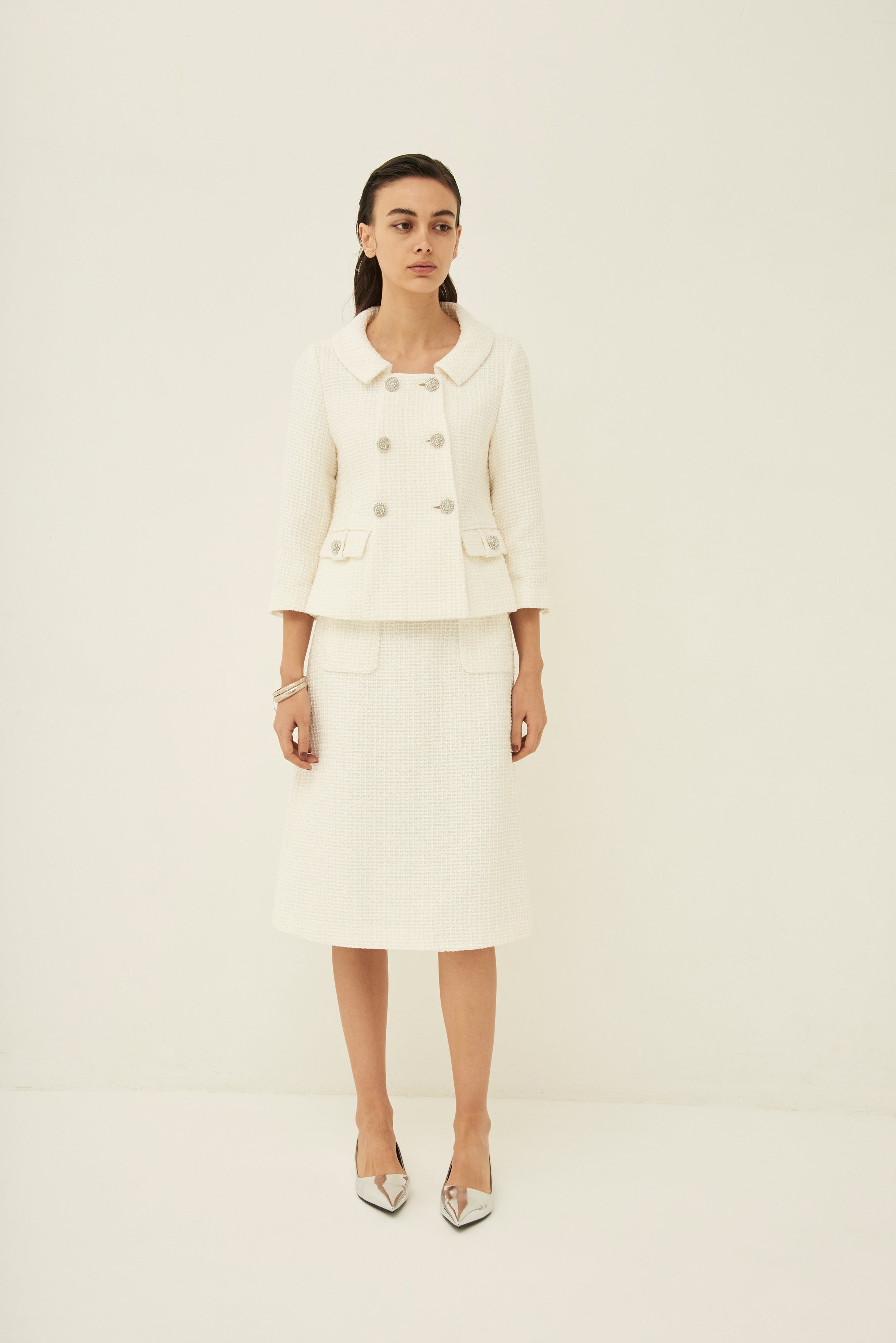 WAFFLE GLITTER TWEED DOUBLE BUTTON JACKET – MW