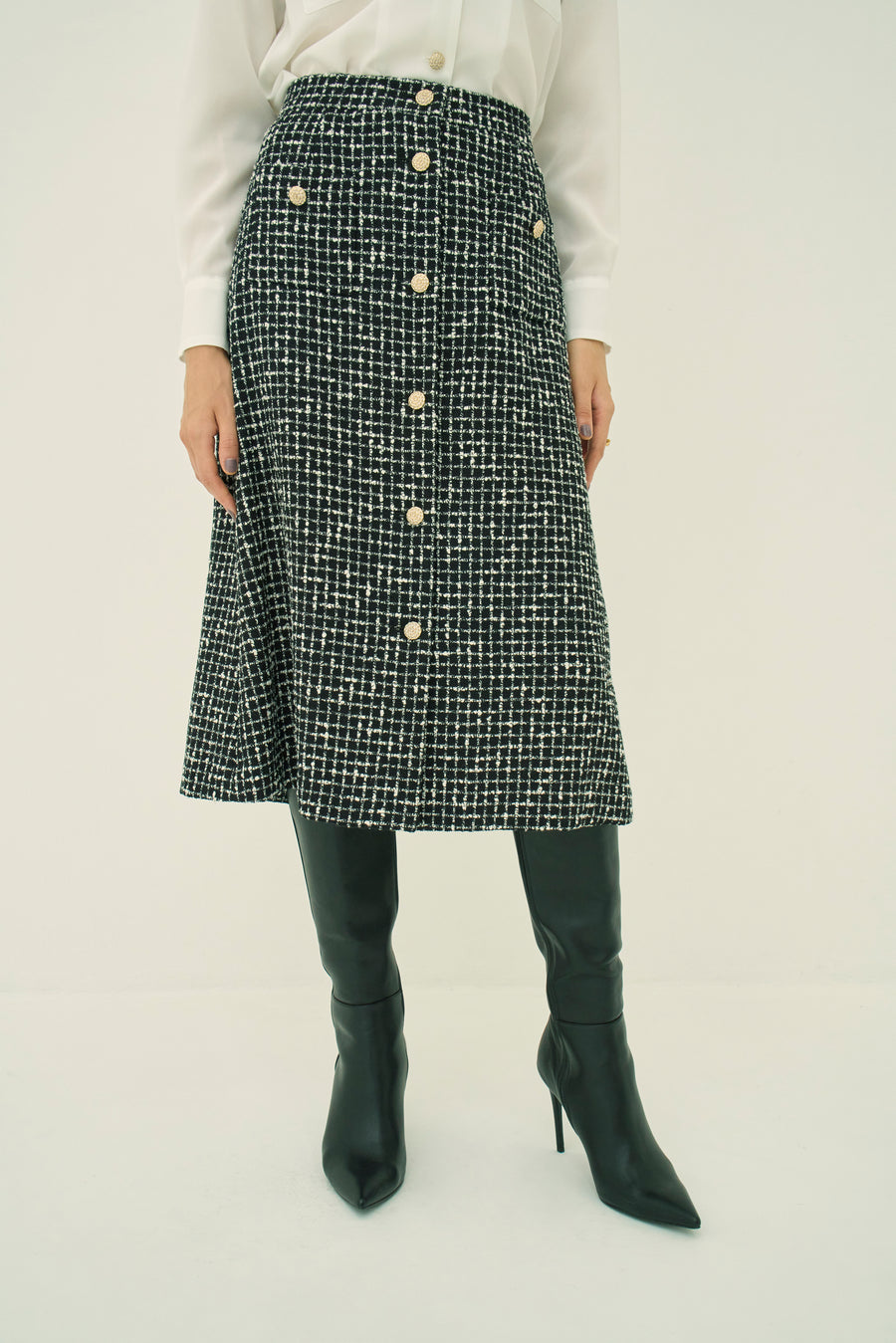MONOTONE CHECK TWEED SKIRT