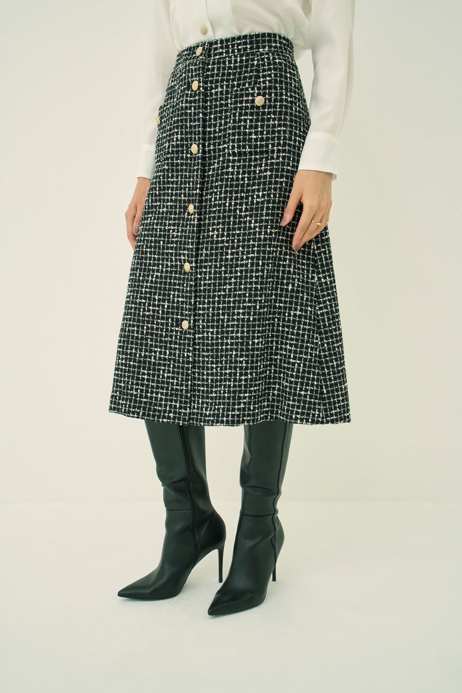 MONOTONE CHECK TWEED SKIRT