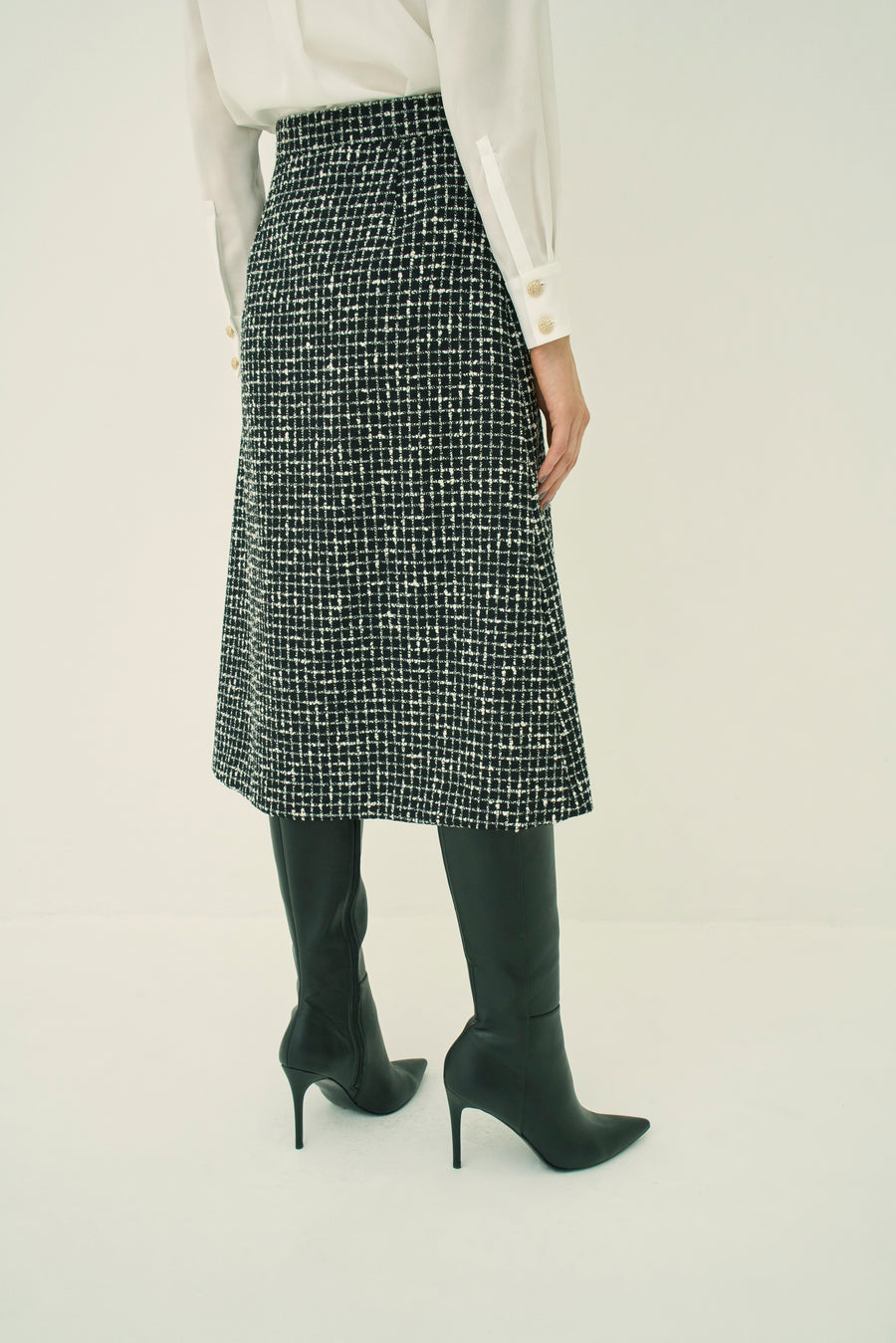 MONOTONE CHECK TWEED SKIRT