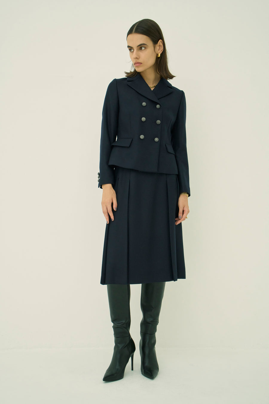 WOOL 140's TUCK SKIRT