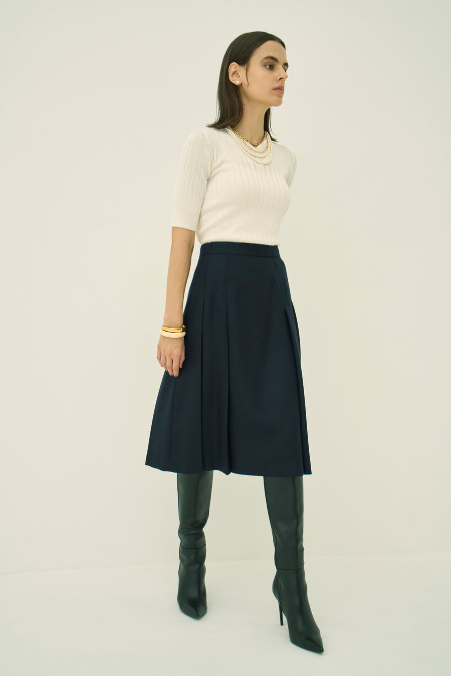 WOOL 140's TUCK SKIRT