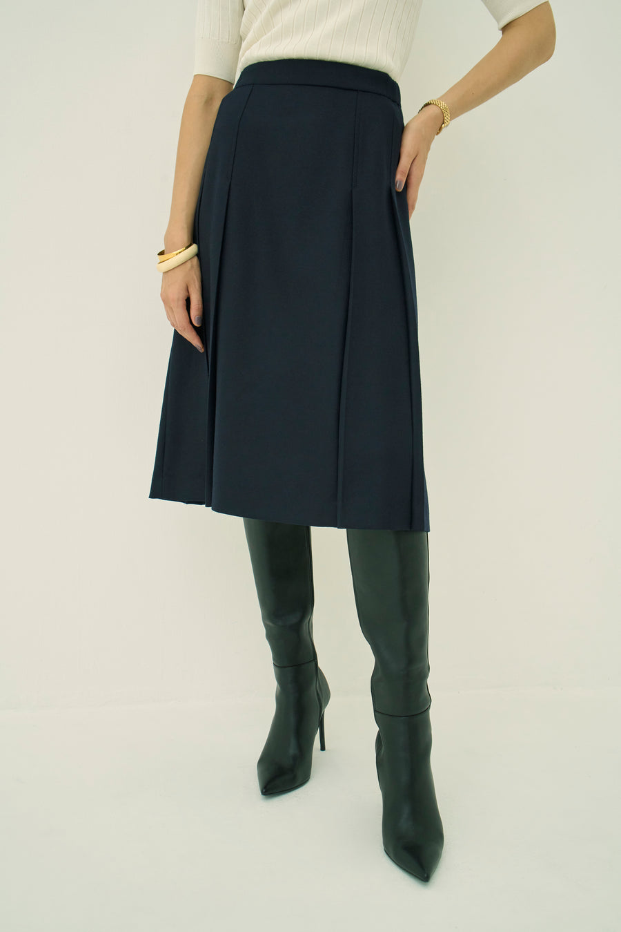 WOOL 140's TUCK SKIRT