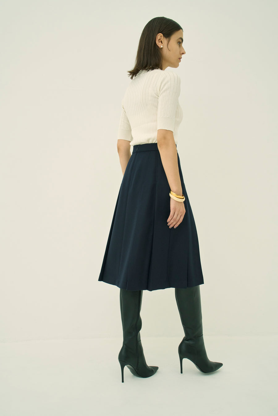 WOOL 140's TUCK SKIRT