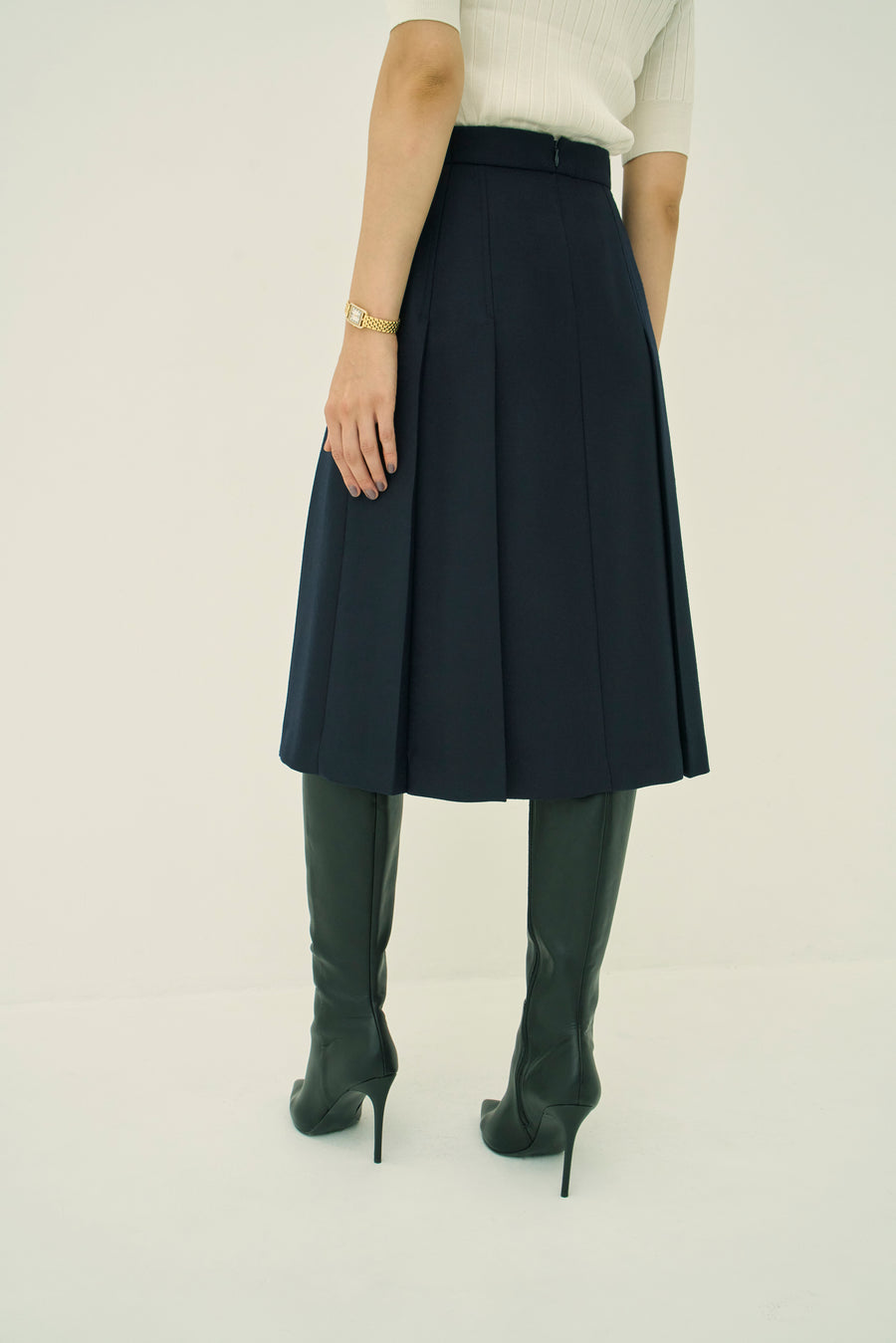 WOOL 140's TUCK SKIRT