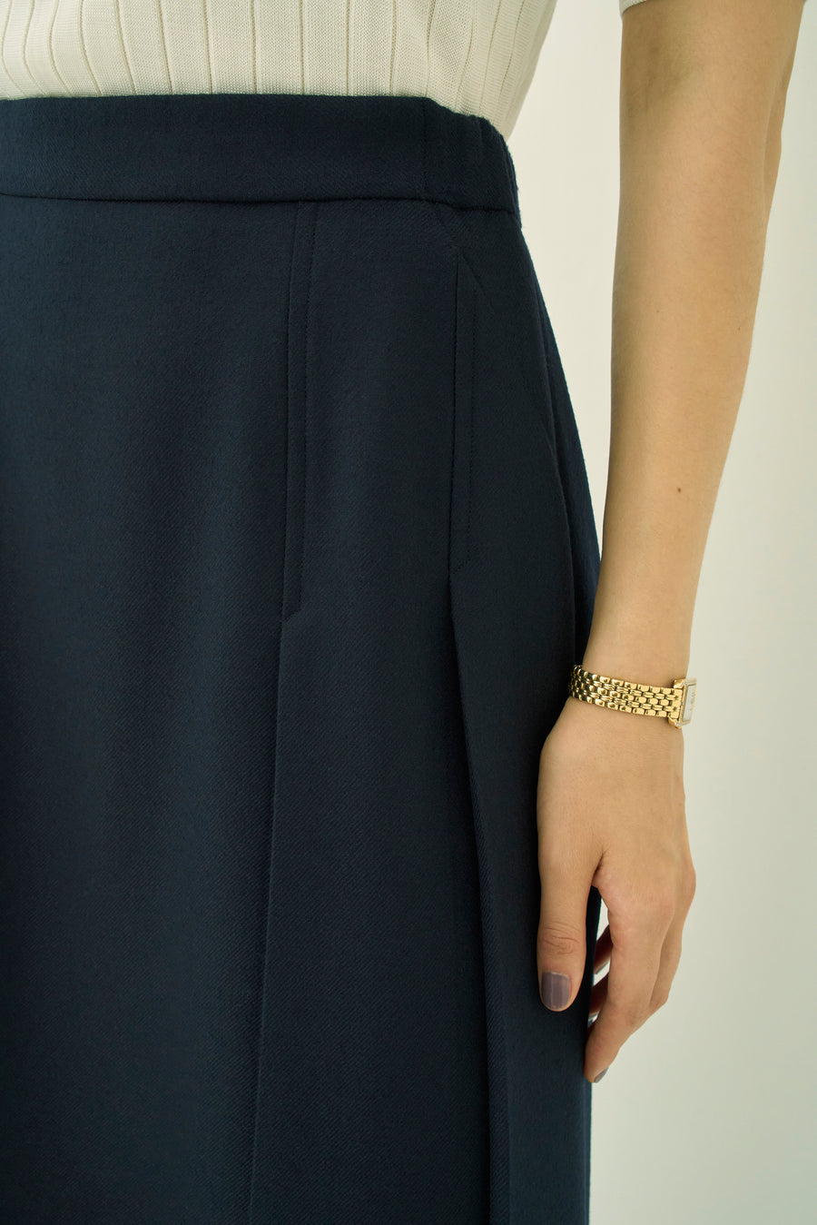 WOOL 140's TUCK SKIRT