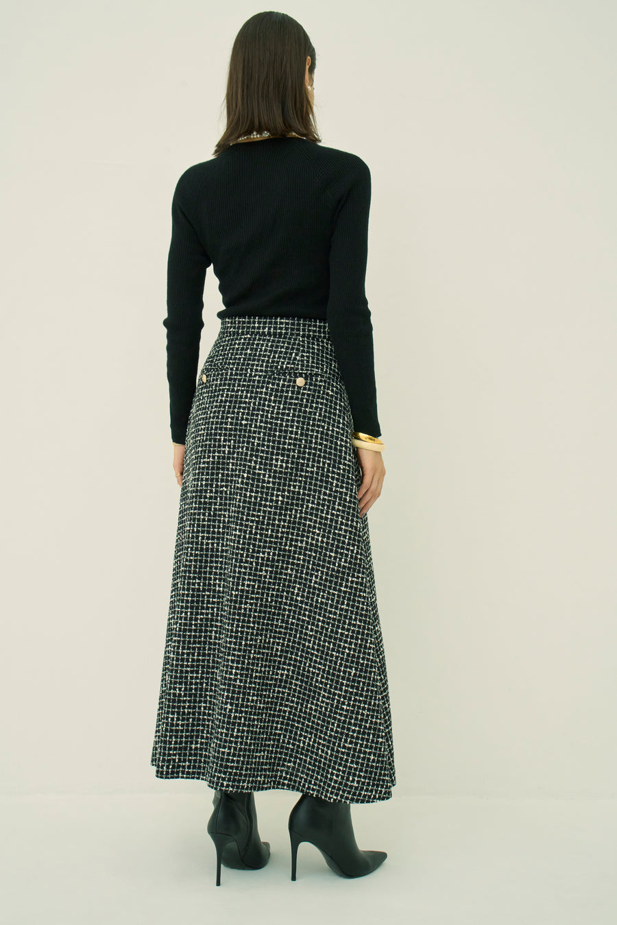 MONOTONE CHECK TWEED LONG SKIRT
