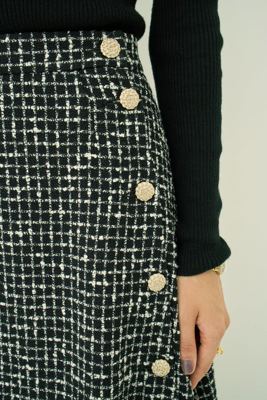 MONOTONE CHECK TWEED LONG SKIRT
