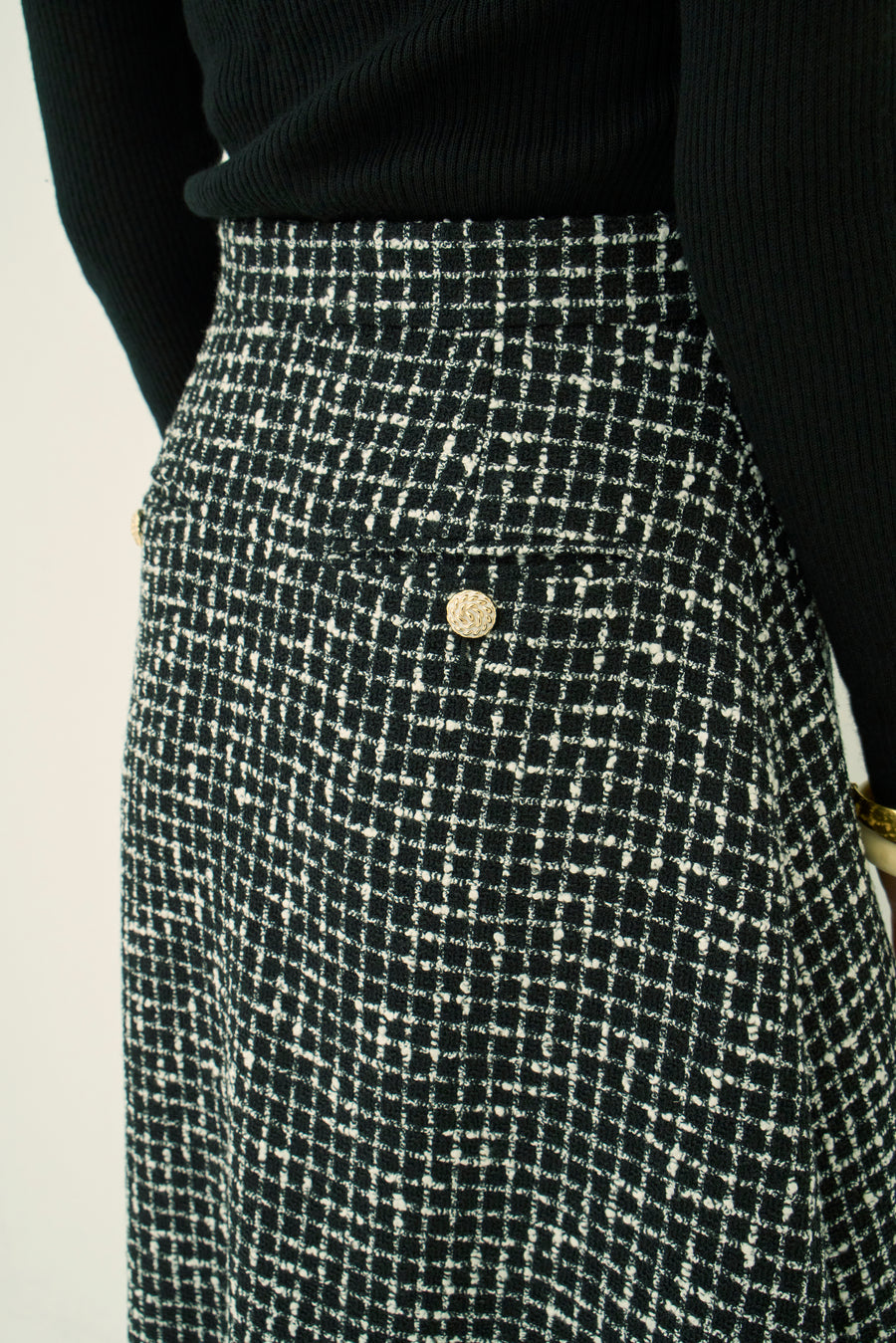 MONOTONE CHECK TWEED LONG SKIRT