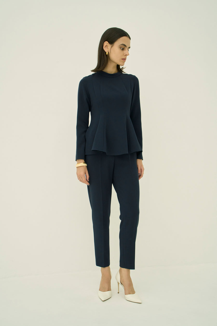 TRIACETATE-(H) STAND COLLAR FLARED BLOUSE