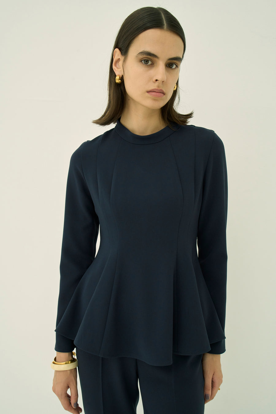 TRIACETATE-(H) STAND COLLAR FLARED BLOUSE