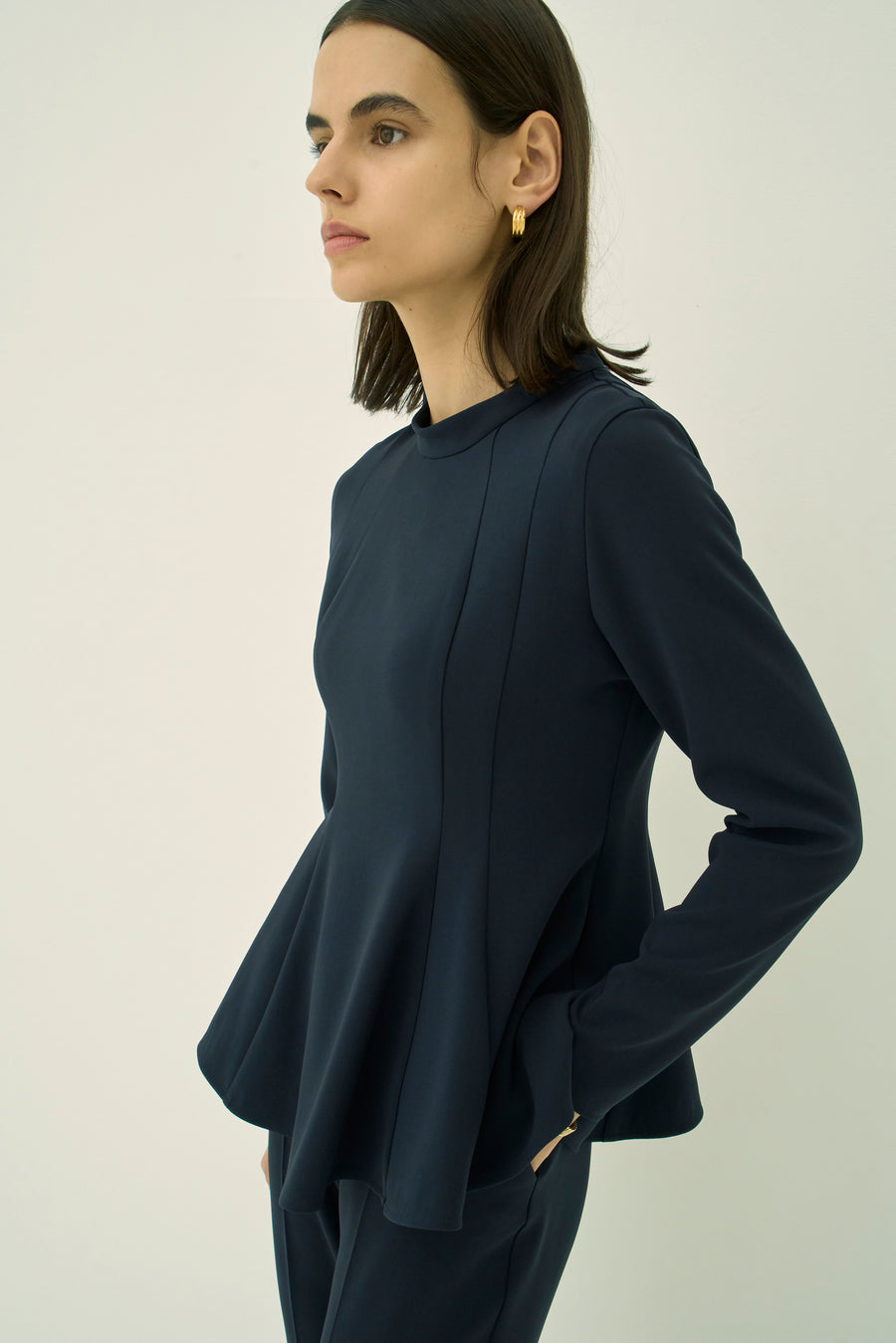 TRIACETATE-(H) STAND COLLAR FLARED BLOUSE