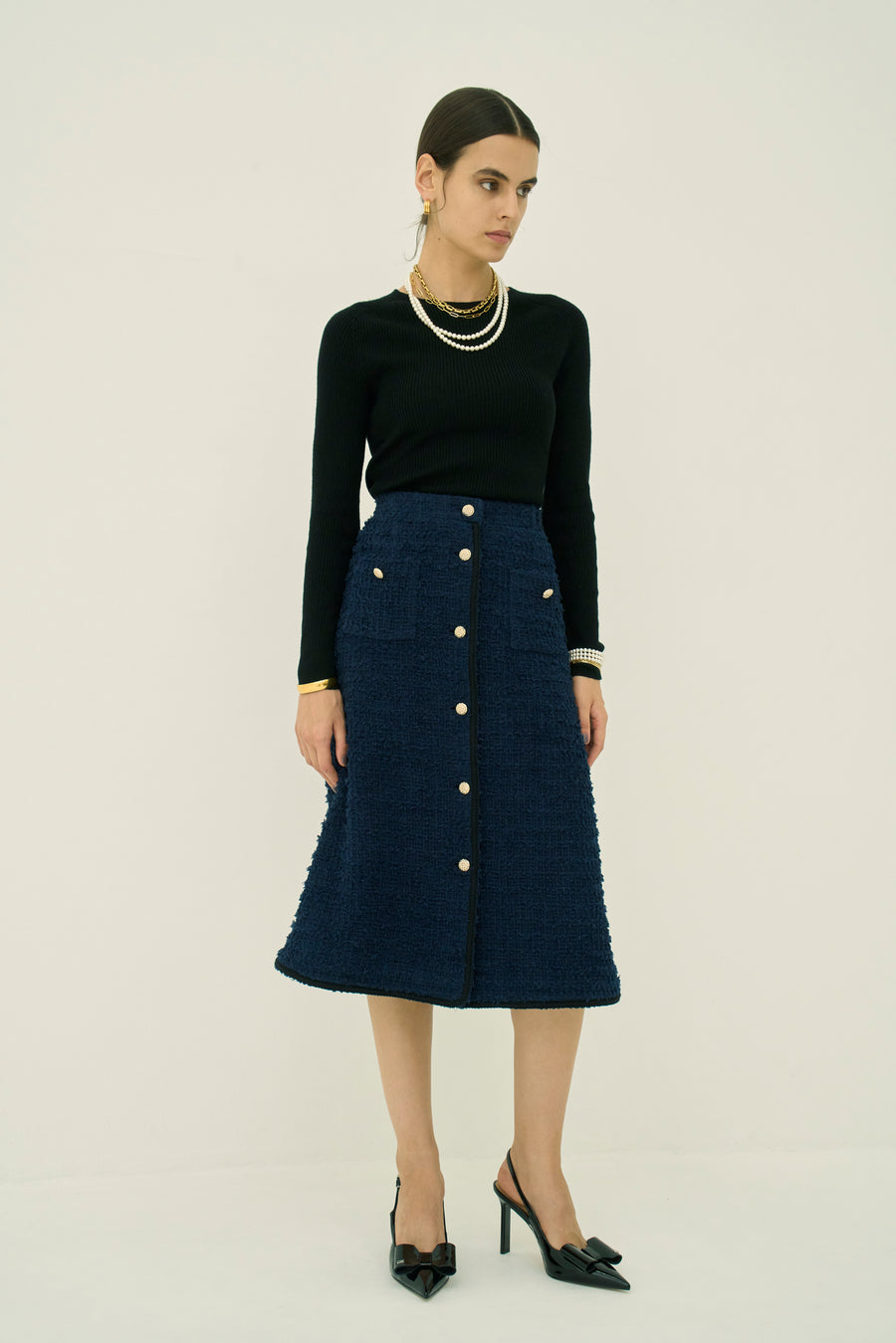FRINGE TWEED SKIRT