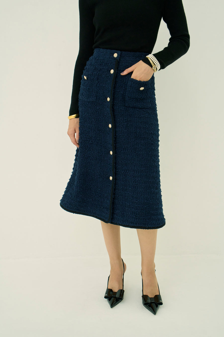 FRINGE TWEED SKIRT