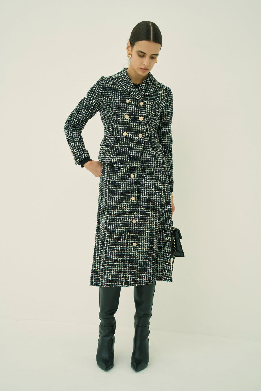 MONOTONE CHECK TWEEO SHORT JACKET