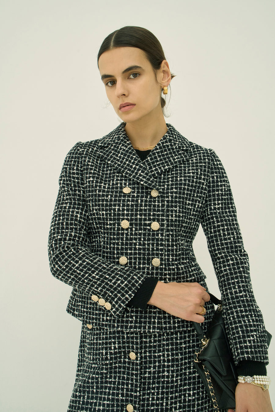 MONOTONE CHECK TWEEO SHORT JACKET
