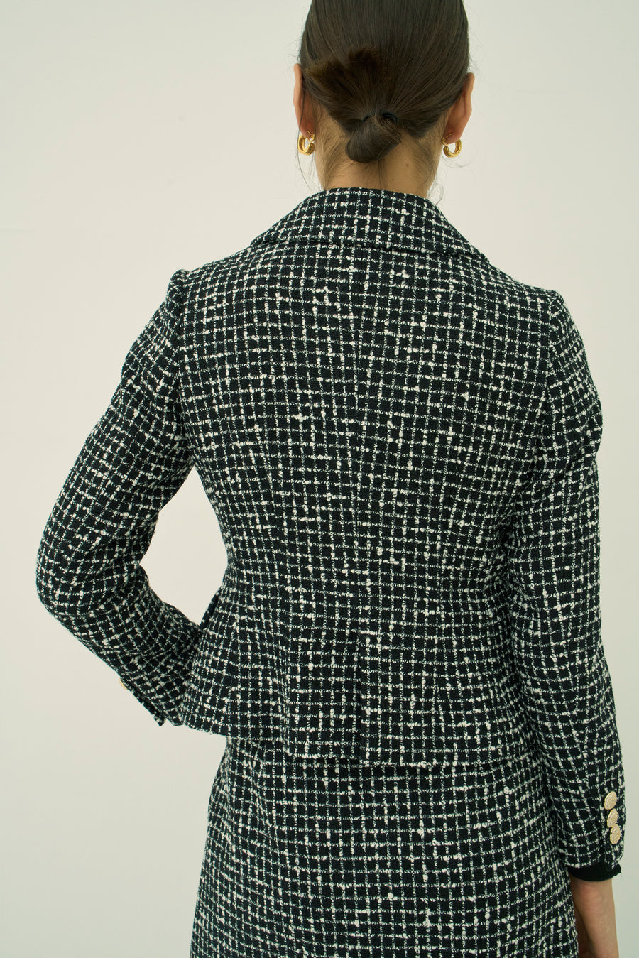 MONOTONE CHECK TWEEO SHORT JACKET