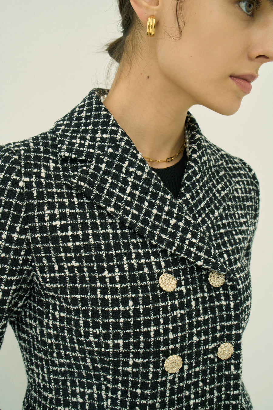 MONOTONE CHECK TWEEO SHORT JACKET