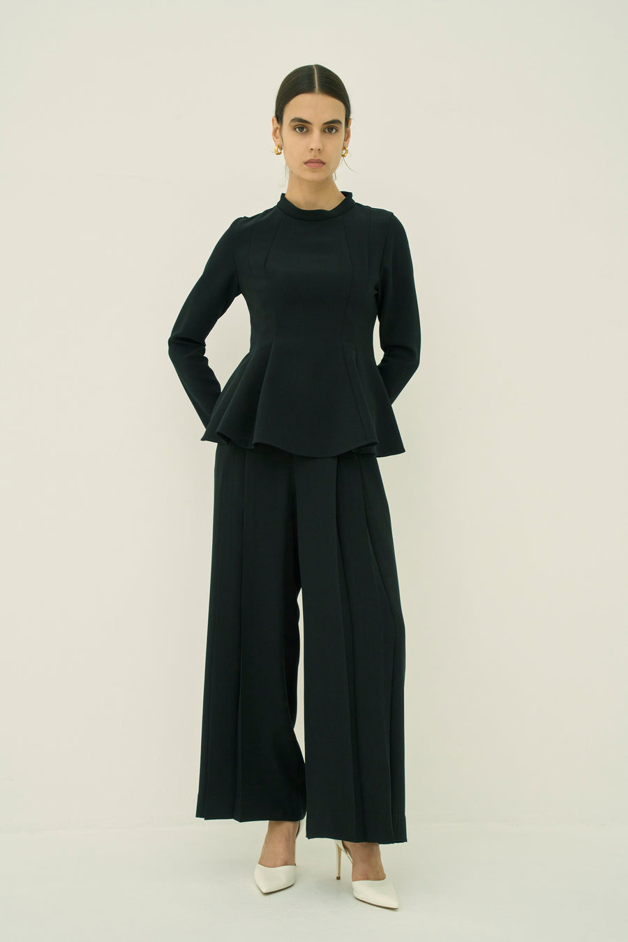 TRIACETATE-(H) STAND COLLAR FLARED BLOUSE