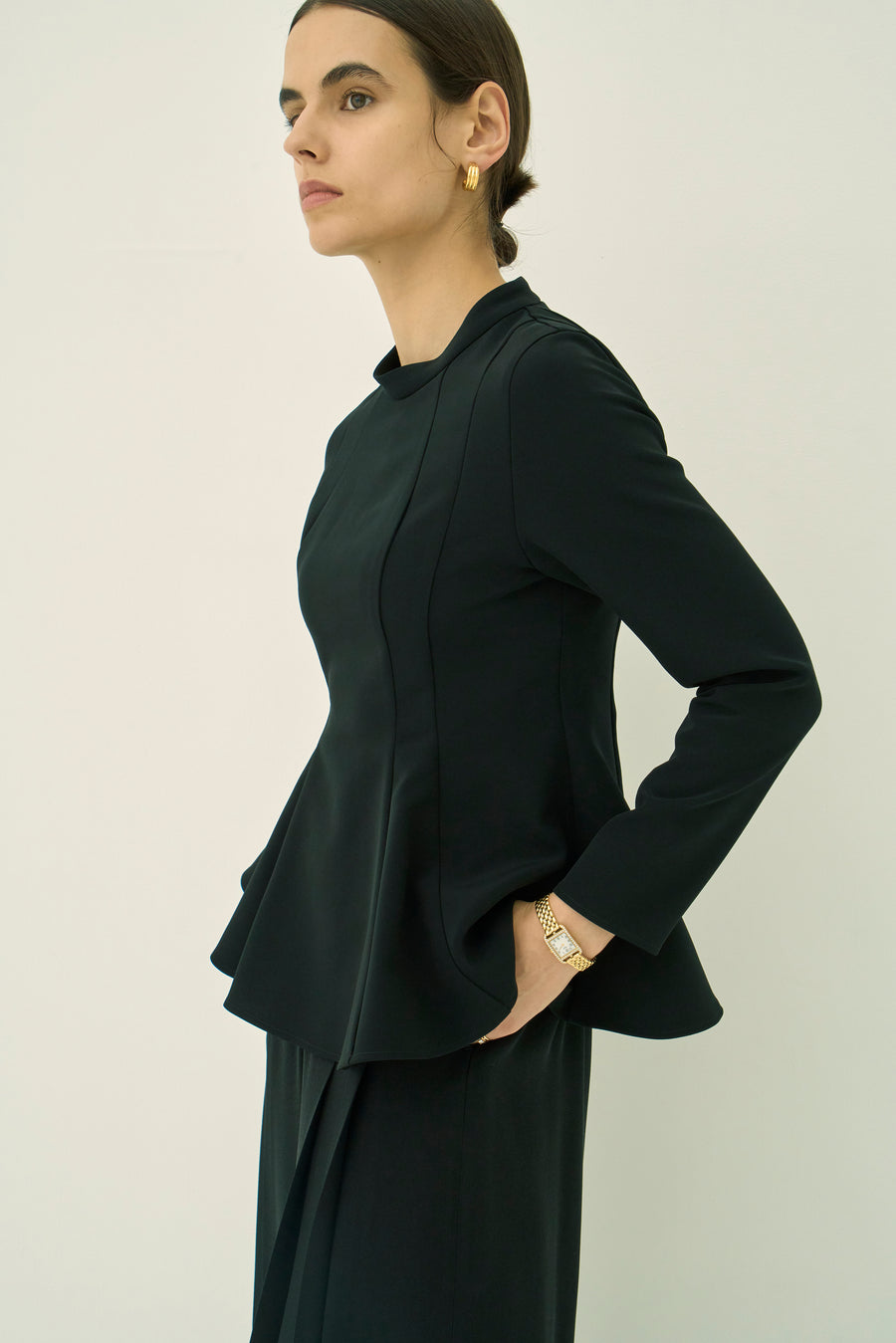 TRIACETATE-(H) STAND COLLAR FLARED BLOUSE