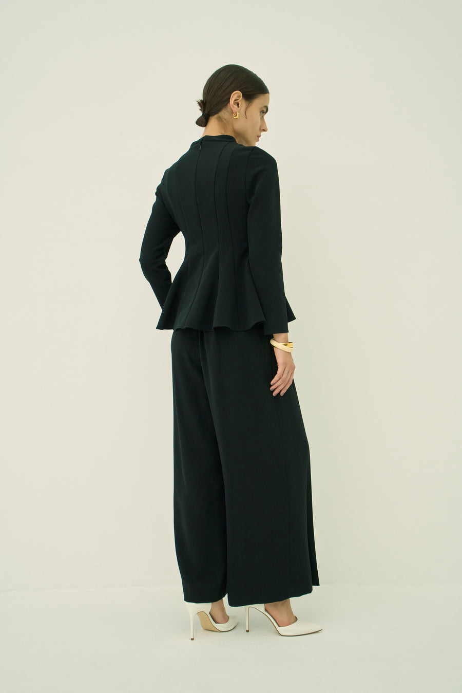 TRIACETATE-(H) STAND COLLAR FLARED BLOUSE