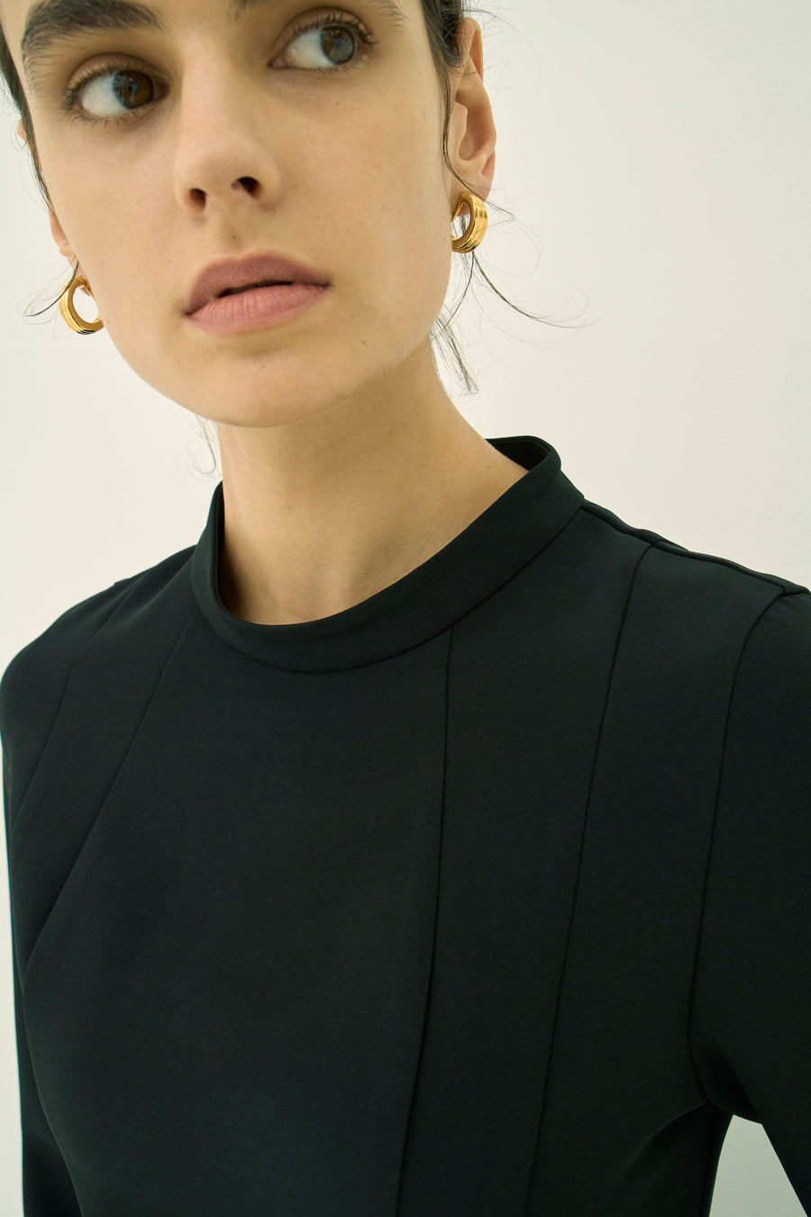 TRIACETATE-(H) STAND COLLAR FLARED BLOUSE