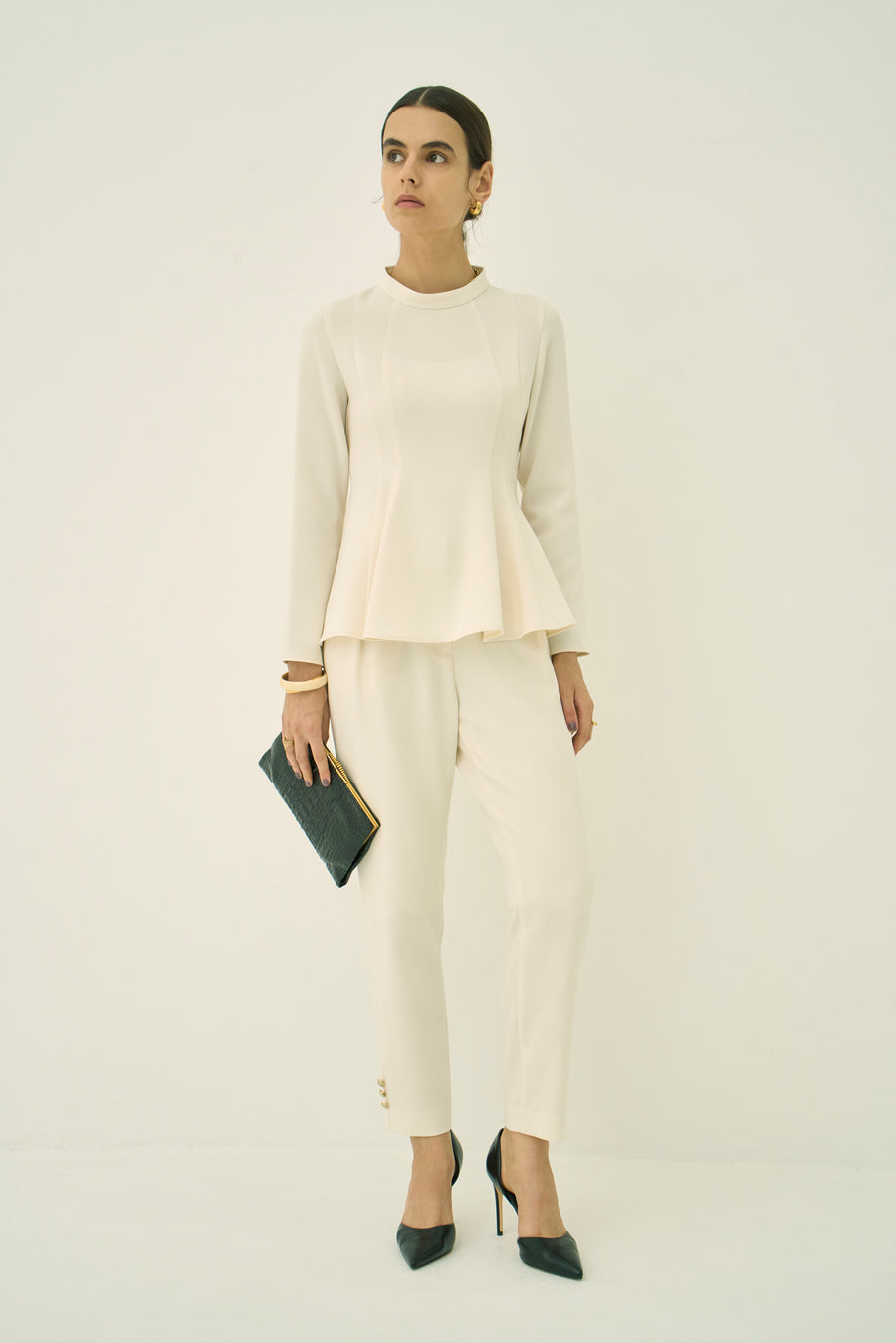 TRIACETATE-(H) STAND COLLAR FLARED BLOUSE